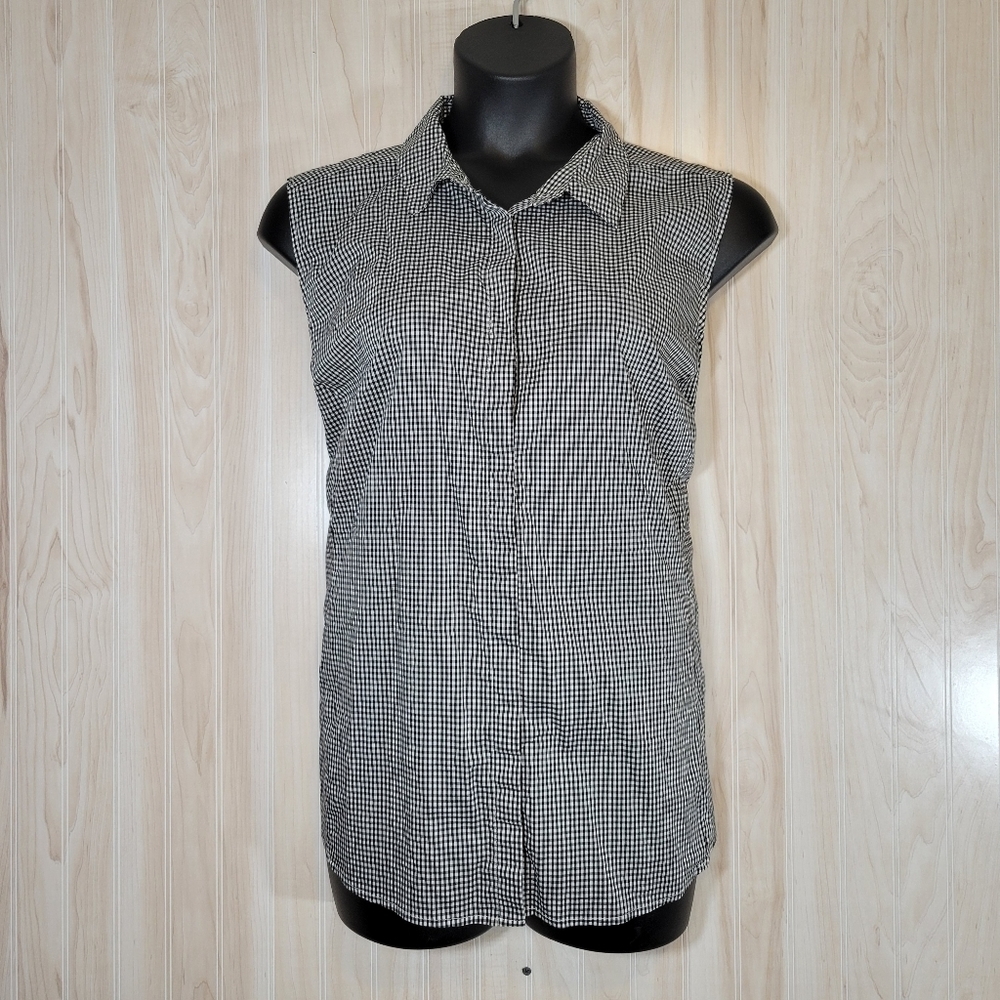 The Limited Black & White Gingham Sleeveless Button Down Top Sz 3X